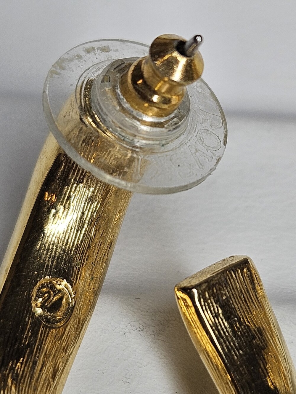 Vintage Swarovski Baguette Goldtone Pierced Earrings Signed - Picture 6 of 8